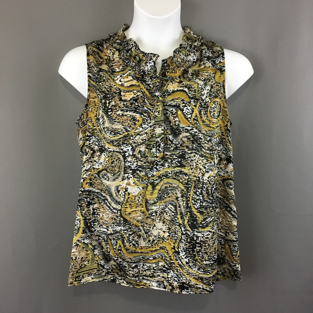 Nine West Dressy Tank Ruffle Neckline Black Gold